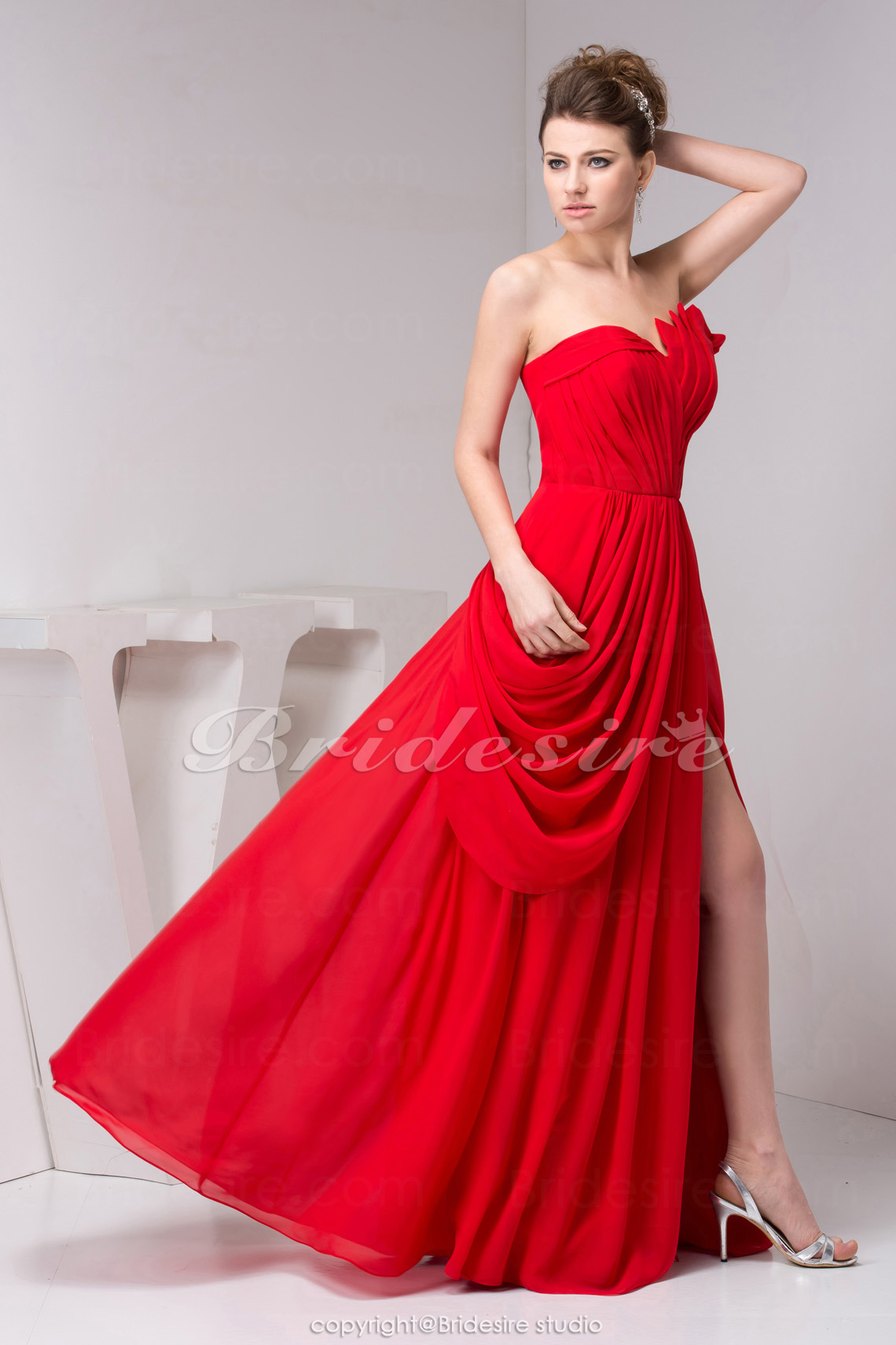 Bridesire - A-line Strapless Floor-length Sleeveless Chiffon Dress ...