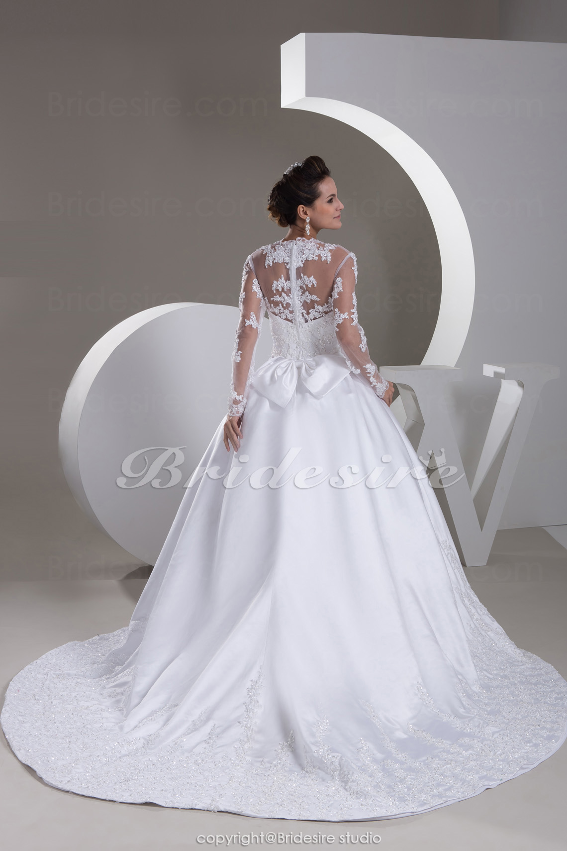 long sleeve taffeta wedding dress